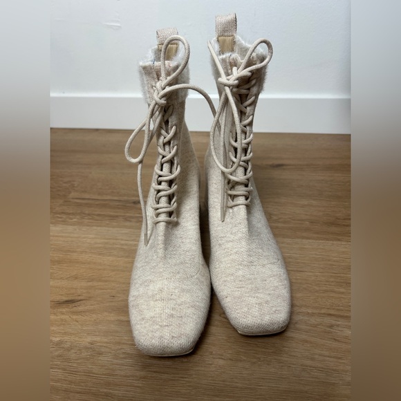 Vivaia Square-Toe Lace-Up Heeled Boots